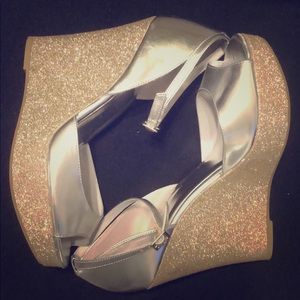 Brand new silver and gold Glitter platform wedges